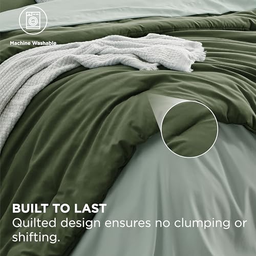 Bedsure Queen Comforter Set - 7 Pieces Olive Green Queen Bedding Set for All Seasons, Boho Contrasting Design Bed in a Bag with Comforter, Sheets, Pillowcases & Shams Bedsure