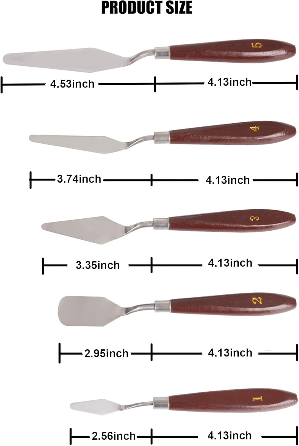 Palette Knife, 5pcs Stainless Steel Pallet Knife Set, Wood Handle Paint Spatula, Painting Knives for Oil, Canvas, Acrylic Painting (5 Piece- Rot) Gocomcom