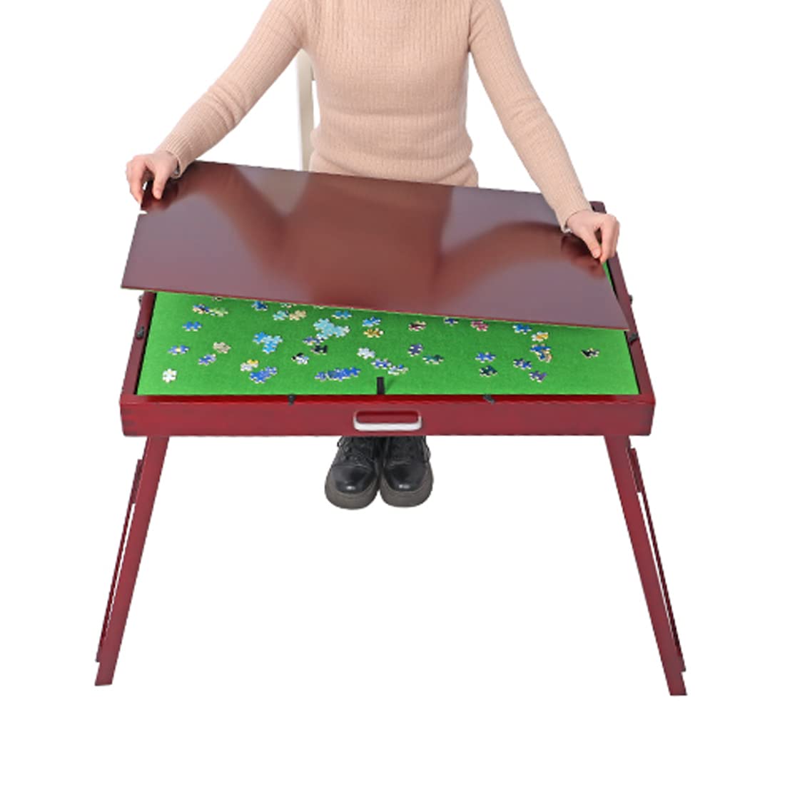 Kcelarec Wooden Jigsaw Table Puzzle Table with2 Drawers for Adults, Tilting Table Board for Games, Gift for Puzzle Amateur, Folding Tilting Table for 1000 Pieces Puzzles Kcelarec