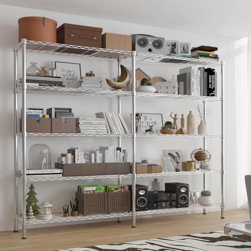 L Shaped Adjustable Storage Shelves, 57.87x13.78x70.87in Adjustable 5 Tier Wire Shelving Unit, Heavy Duty Garage Corner Shelf, Metal Standing Shelf Units, Pantry Shelf for Corner Laundry Closet SESAISHEIR