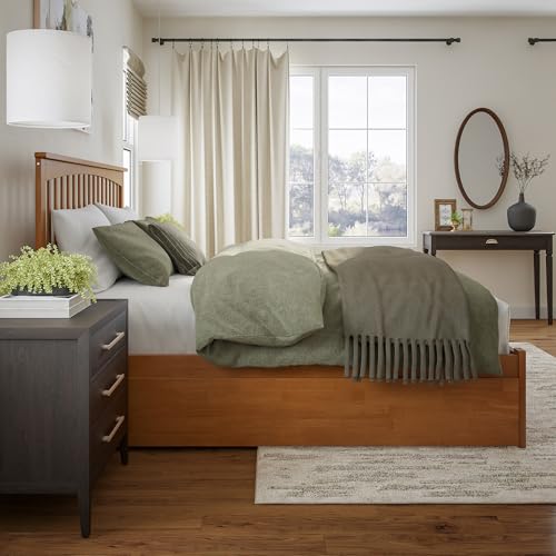 AFI Mission King Solid Wood Platform Bed with Footboard & Twin XL Trundle in Light Toffee AFI