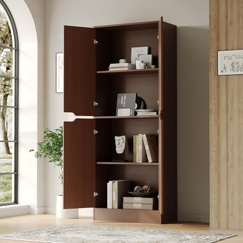 Housoul 71" Tall Freestanding Pantry Storage Cabinet, 4 Doors Larder Cupboard with Adjustable Shelves, Kitchen Hutch for Kitchen & Dining Room, Walnut Housoul