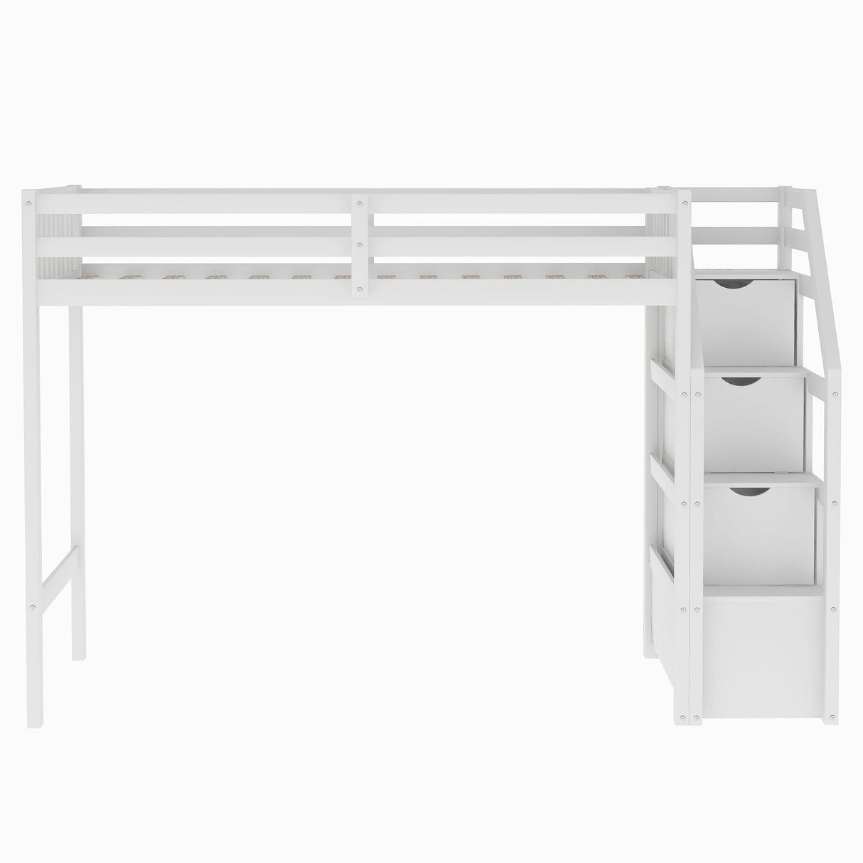 Twin Over Full Bunk Bed, L-Shaped Loft Bed Platform with 3 Storage Staircase, Durable Wood Bedroom Furniture with Safety Guardrail,Convertible Bunk Bed for Family Teens, No Box Spring Needed, White JYH