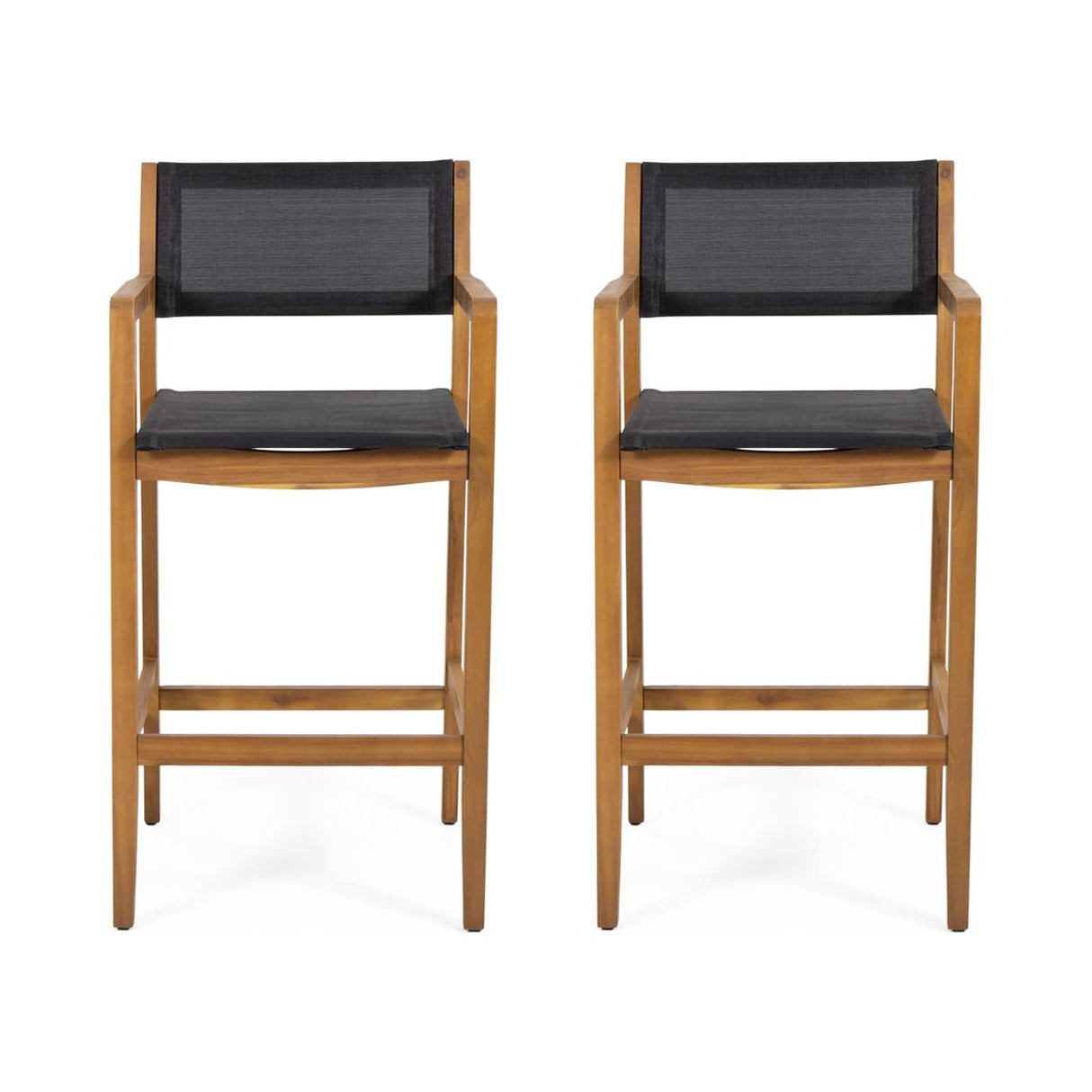 Christopher Knight Home Calista Acacia Wood Barstools with Outdoor Mesh (Set of 2), Teak and Black Christopher Knight Home