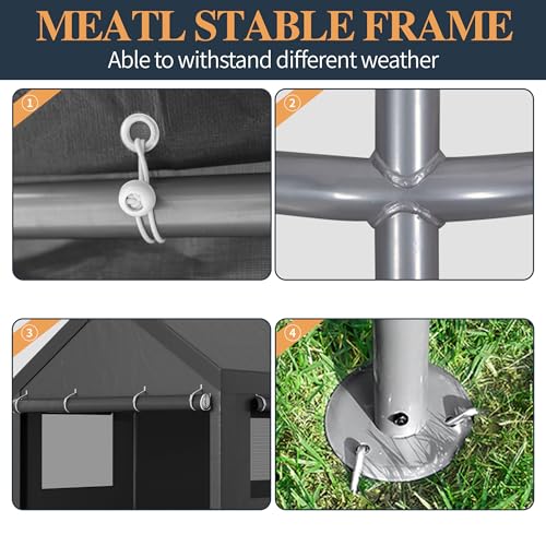 Shintenchi Carport 12' x 20' Heavy Duty Portable Garage, Carport Canopy with Side-Opening Door & Roll-Up Windows, Car Canopy for Truck,Car,Boat,Grey Shintenchi