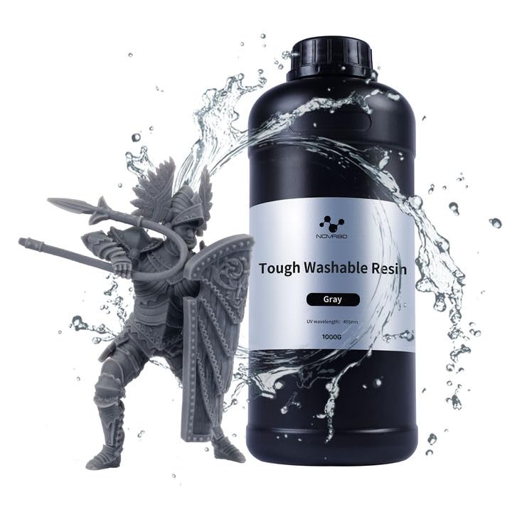 NOVA3D Water Washable ABS-Like Tough Resin, High Toughness 3D Printing Photopolymer Resin, 405nm UV Fast Cure for 12K/14K/LCD/DLP/SLA Printers, Low Odor (Grey, 1kg) NOVA3D
