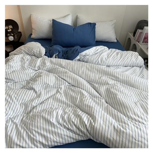 YUSIWOAL Japanese Stripes Duvet Cover Set with Bed Linens Single/Queen/King Size Comforter Bedding Set Compatible with Double Bed Cover Quilt,Summer Duvet Cover sets(D,Queen Size 4pcs) YUSIWOAL