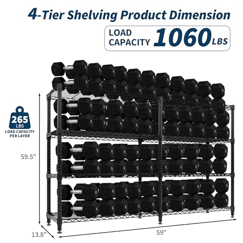 GAOMON 59" W Storage Shelves Metal Shelving Unit, 1060 LBS Heavy Duty Wire Shelving 4-Tier L-Shaped Storage Rack with Adjustable Shelf for Pantry Kitchen Corner Bedroom GAOMON