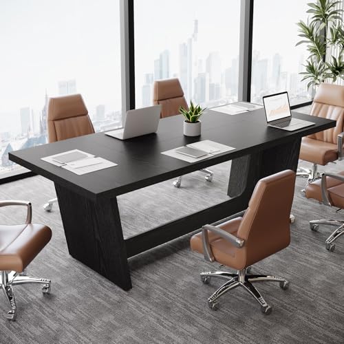 Tribesigns 12FT Conference Table, Modern Meeting Seminar Table for 12-14 Person, Rectangular Solid Executive Business Furniture Boardroom Desk for Office,(Set of 2, Black) Tribesigns