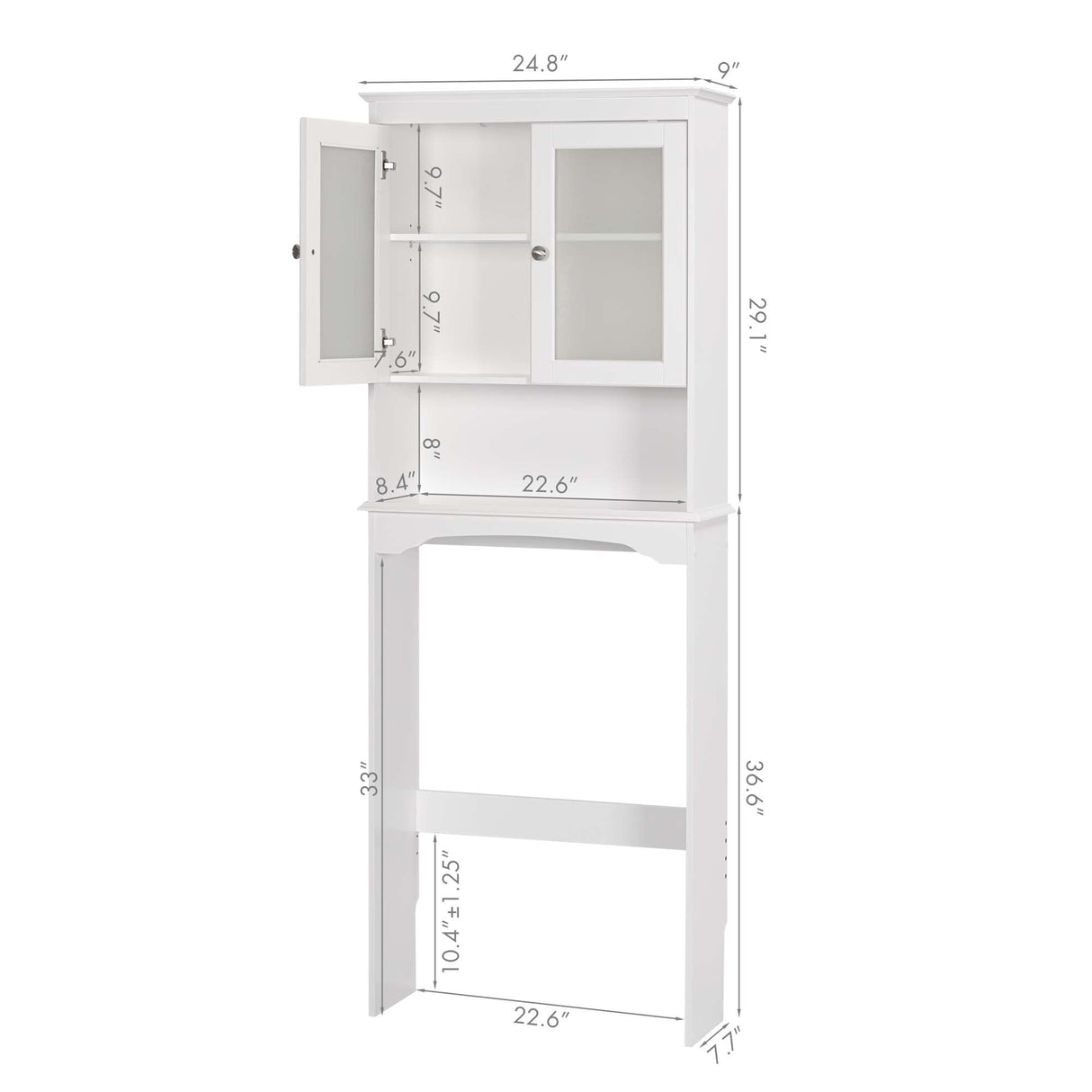 Spirich Over The Toilet Storage Cabinet, Above Toilet Storage Shelf with Glass Doors, Behind Toilet Bathroom Organizer, White Spirich