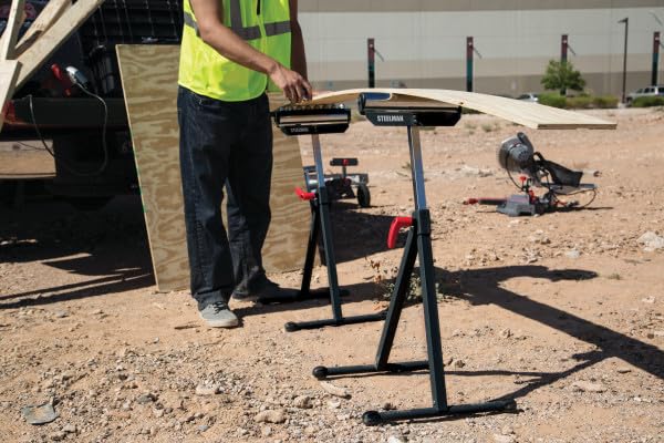 PROTOCOL Equipment Single Roller Stand Workstation Support, Durable Steel Construction, Adjustable Height, Foldable for Portability, 132 lb. Capacity Steelman