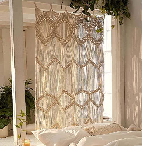 Flber Macrame Curtain Window Macrame Room Divider Doorway Curtain Boho Macrame Wall Hanging Living Room Bedroom Decor 42" W x 75" H Flber