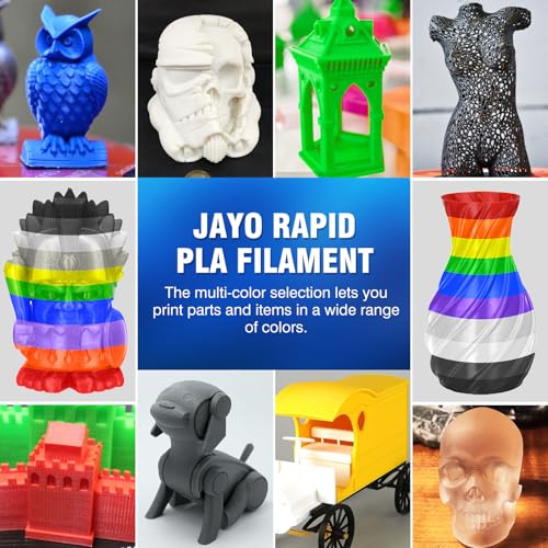 JAYO Rapid PLA 3D Printer Filament Bundle 2KG, High Speed PLA Filament 1.75mm 50mm/s - 600mm/s Print Range, 8 Pack 250g Spool Filament (Black, White, Blue, Red, Pink, Orange, Yellow, Olive Green)