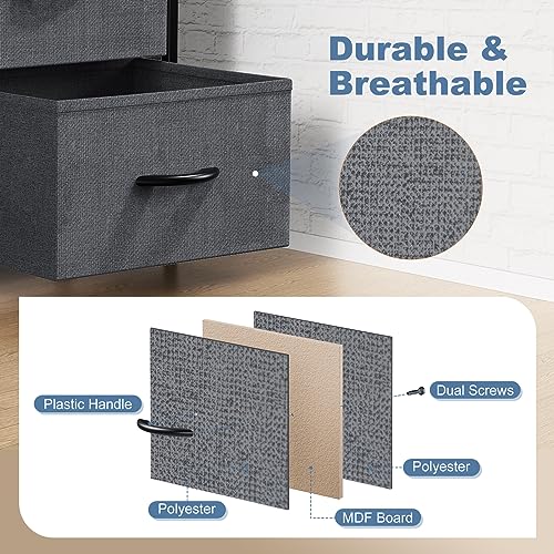 DUMOS 8 Drawer Dresser for Bedroom, Fabric Storage Organizer with Sturdy Metal Frame, Wooden Top Chest of Drawers for Closet Entryway Guest Room, Grey DUMOS
