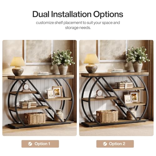 Tribesigns 41.3" Console Table, 5-Tier Industrial Entryway Table with Storage Shelves and Arched Metal Frame, Wood Rustic Hallway Table for Living Room, Foyer, Brown&Black Tribesigns