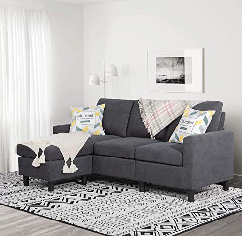 Shintenchi 79 Inch Convertible Sectional Sofa Couch, Modern Linen Fabric L-Shaped , 3-Seat Sofa Sectional with Reversible Chaise for Living Room, Apartment and Small Space (Dark Grey) Shintenchi