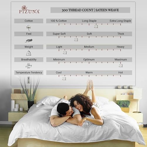 Pizuna Cotton King Duvet Cover Set, 300 Thread Count Long Staple Cotton Sateen Weave with Button Closure (Combed Stripe Luxury White Cotton Duvet Cover King) Pizuna