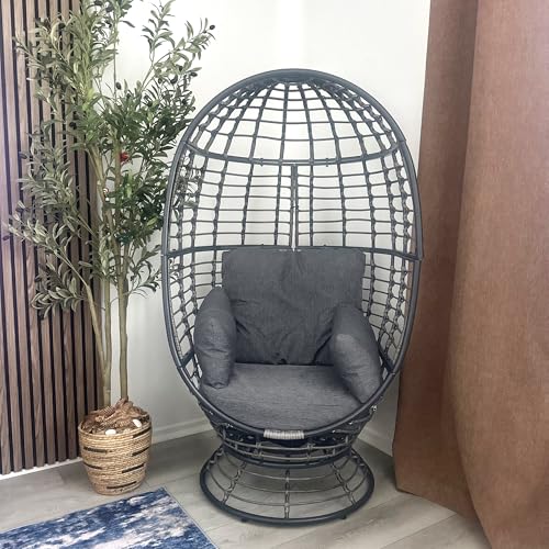 Outsunny Wicker Egg Chair, 360 Rotating Indoor Outdoor Boho Basket Seat with Cushion and Pillows for Backyard, Porch, Patio, Garden, Handwoven All-Weather PE Rattan, Steel Frame, Gray Outsunny
