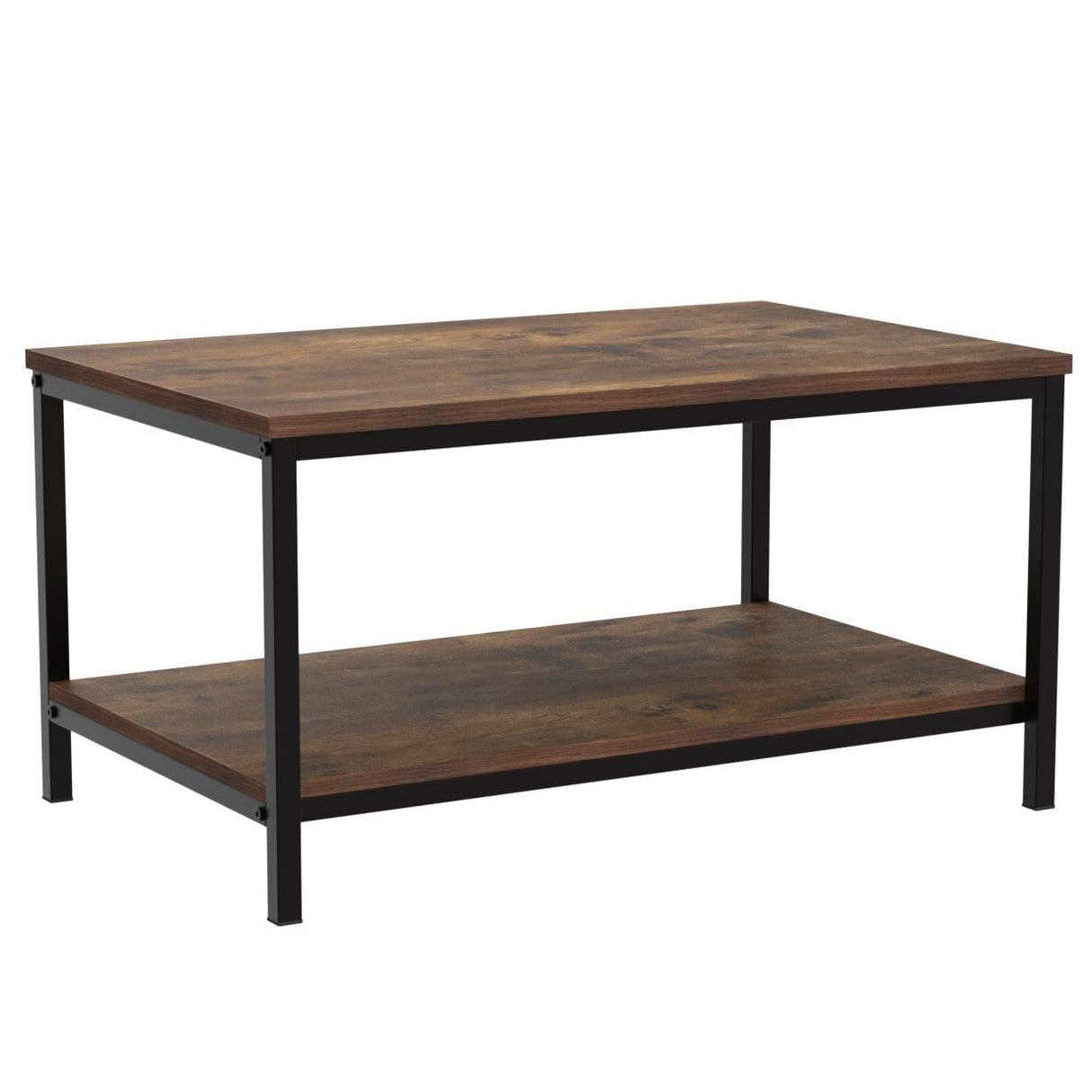 ZenStyle Industrial Coffee Table with Storage Shelf for Living Room, Wood Look Accent Furniture with Vintage Wooden Board Stable Metal Frame Cocktail Table 2-Tier Tea Table, Rustic Brown ZenStyle