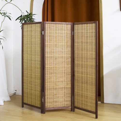 Pawlabay 3 Panel Short Panel Divider Screen,3.95 FT Tall Bamboo Room Divider Folding Privacy Screen,Short Panel Divider Freestanding Room Divider for Room Seperation,Brown PawlaBay