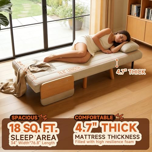 Vakdle 35.43“ Sofa Bed,Adjustable Backrest&futon Sofa Bed, Modern Convertible Sleeper Chair for Bedroom,Small Spaces,Dorm, Living Room,Office Vakdle