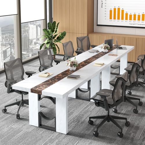 Loomie 6FT Conference Table for 6-8 People, 71 Inch Large Rectangular Meeting Table with Marble-Color Tabletop, Modern Seminar Table for Office Conference Room, Boardroom (White Marble) Loomie
