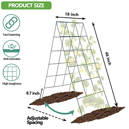 Toriexon Foldable Cucumber Trellis 2 Pack, 46" L X 18" W A-Frame Garden Trellis, Steel Climbing Plants Support Raised Bed Trellis with Twist Ties & Plant Bags for Climbing Plants Outdoor Toriexon
