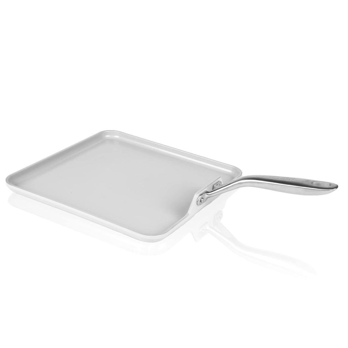 TECHEF - CeraTerra Ceramic Nonstick Square Griddle Pan (PTFE and PFOA Free Ceramic Exterior & Interior), Oven & Dishwasher Safe, Made in Korea, Grey/Silver (Griddle Pan) TECHEF