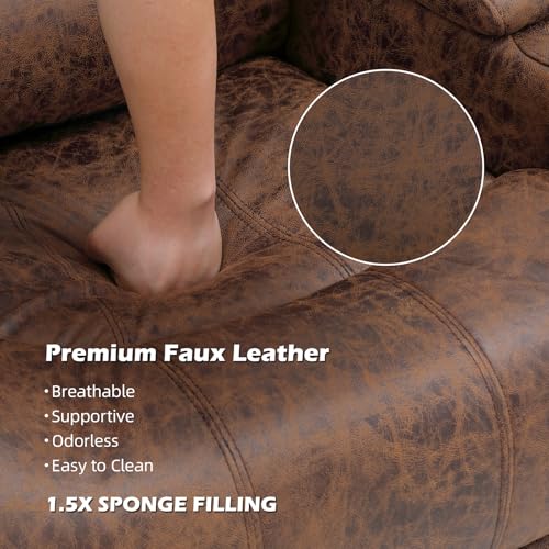 Bonzy Home Power Recliner Chair, Soft Faux Leather Recliner Chair with Thickened Padding and USB&Type-C Charging Ports, Classic Heavy Duty Single Reclining Sofa for Living Room, Nut Brown