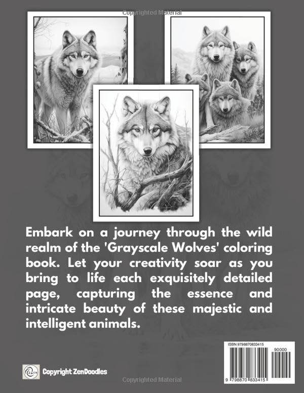 Grayscale Wolves Adult Coloring Book: 50 Majestic Nature Drawings and 50 Amazing Facts About the Wolf Majosta