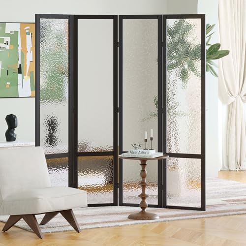 Acrylic Room Divider,4-Panel Freestanding Partition Screen, Frosted Translucent Privacy Panel - Lightweight Modern Divider for Home Office Studio (Black, 4 Panels) Svimi