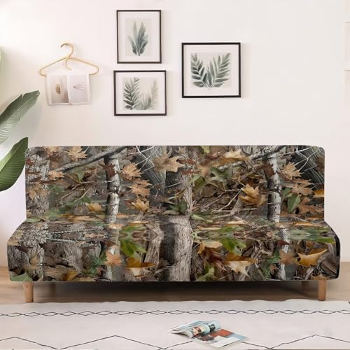 NETILGEN Home Living Room Armless Futon Cover Sofa Bed Slipcover with Elastic Bands High Stretch Sofa Slipcover Machine Washable Oak Leaf Hunting Camo NETILGEN