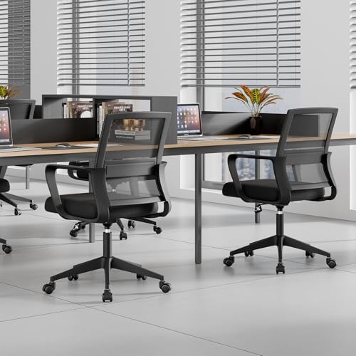 SUKIDA Desk Chair Mesh Office Chair with Upholstery Executive Office Chair with Armrests, Mid-Back Task Chair Height-Adjustable Computer Chair, Black SUKIDA