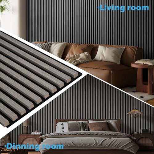 Art3d 2-Pack 108" x 12" Acoustic Wood Panels for Wall, Soundproof Wood Slat Panel for Wall and Ceiling, 3D Fluted Sound Absorbing Paneling for Interior Wall Decor, Living Room, Bedroom - Smoky Oak Art3d