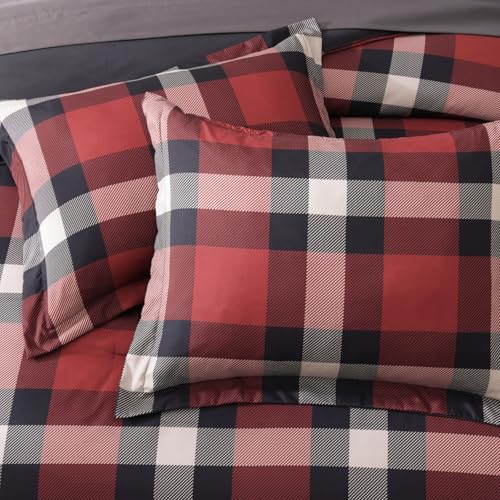 AMBERSPACE Full Size Comforter Set, Red Plaid Bedding Set 7 Pieces for Boys Girls, Classic Checkered All Season Bed in a Bag for Dorm with Sheets, Pillowcases & Shams AMBERSPACE