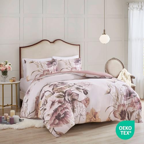 Madison Park Cotton Blend Duvet Set Beautiful Floral Design, All Season, Breathable Comforter Cover Bedding Set, Matching Shams, King/Cal King(104"x92"), Blush 3 Piece Madison Park