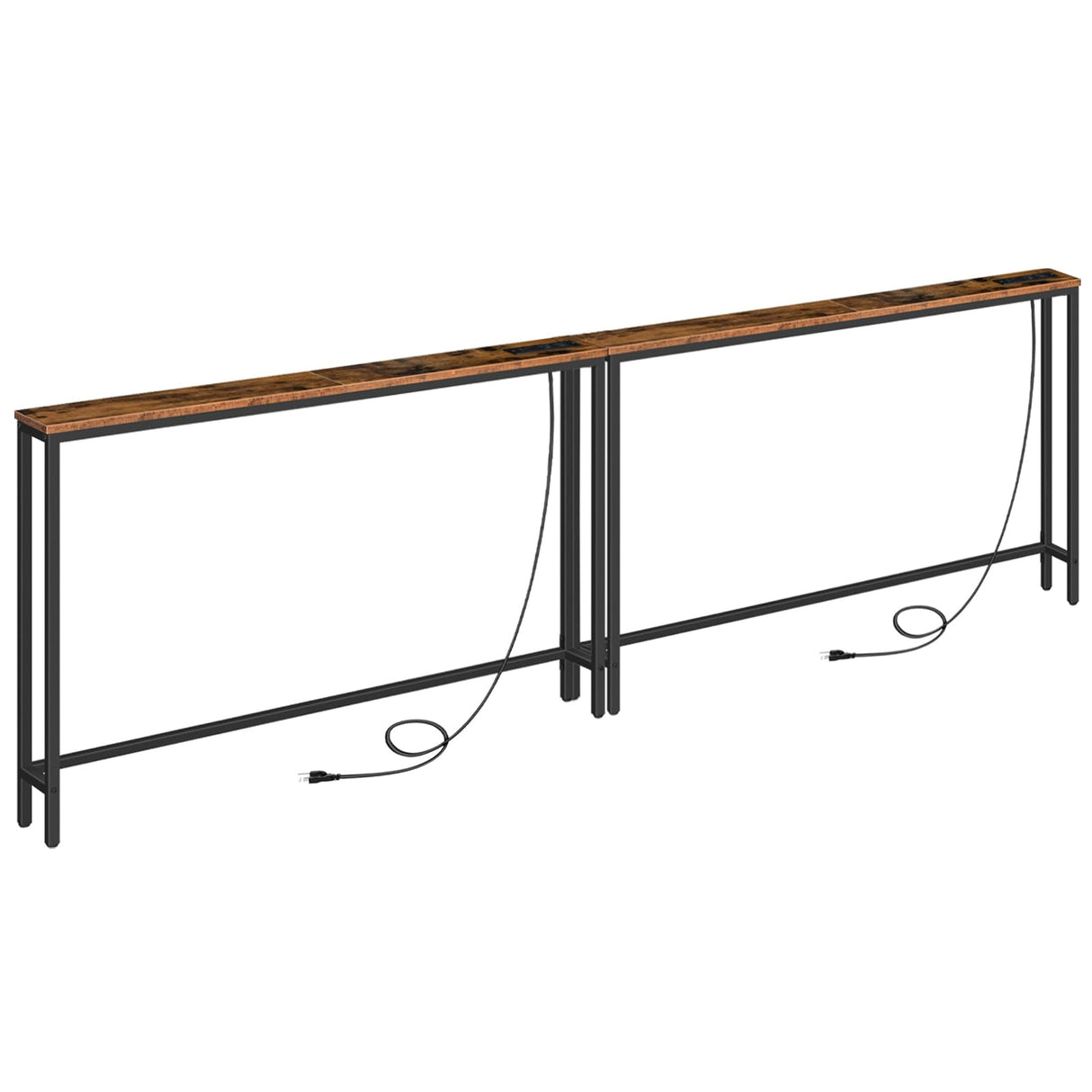 HOOBRO 2 Pack 5.9" Narrow Console Sofa Table with Power Outlets, 47.2" Long Behind Couch Table with Charging Station, Skinny Sofa Table for Living Room, Foyer, Rustic Brown BF15XGP201G1 HOOBRO