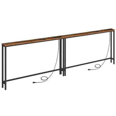 HOOBRO 2 Pack 5.9" Narrow Console Sofa Table with Power Outlets, 47.2" Long Behind Couch Table with Charging Station, Skinny Sofa Table for Living Room, Foyer, Rustic Brown BF15XGP201G1