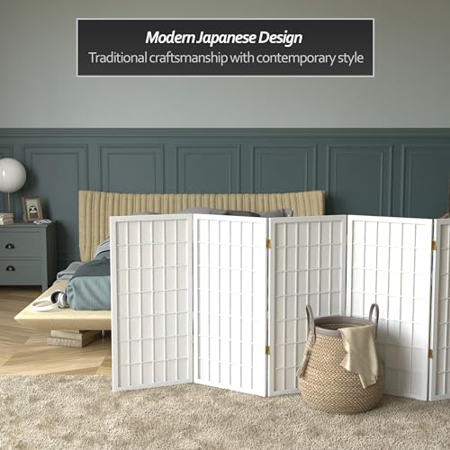 3 ft. Short Window Pane Shoji Screen - White - 5 Panels Red Lantern