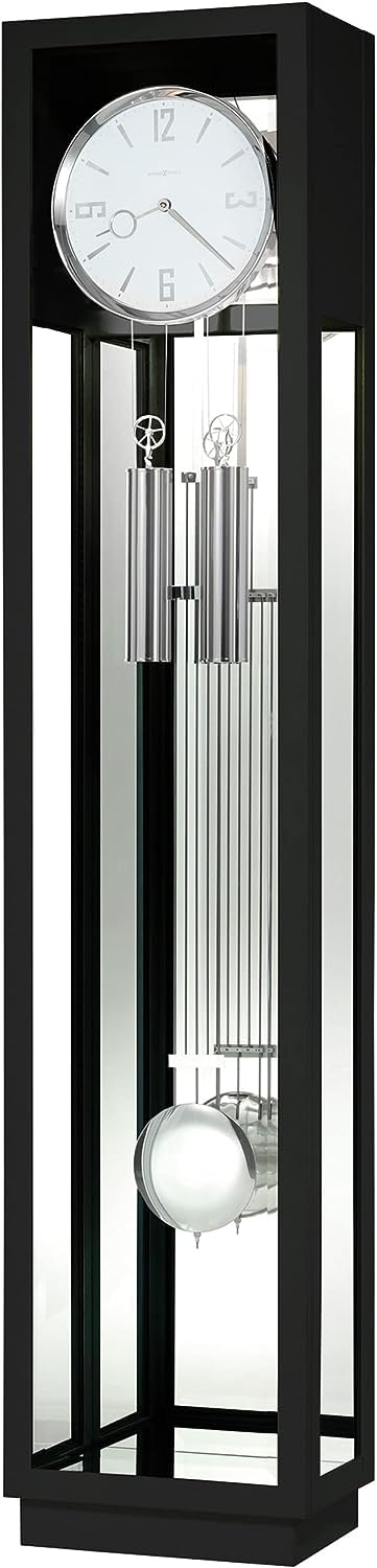 Howard Miller Houston Floor Clock II, Modern Gloss Black Finish Grid Pendulum Triple-Chime Movement, White Dial Grandfather Illuminated Home Decor for Bedroom, Office & Living Room Howard Miller