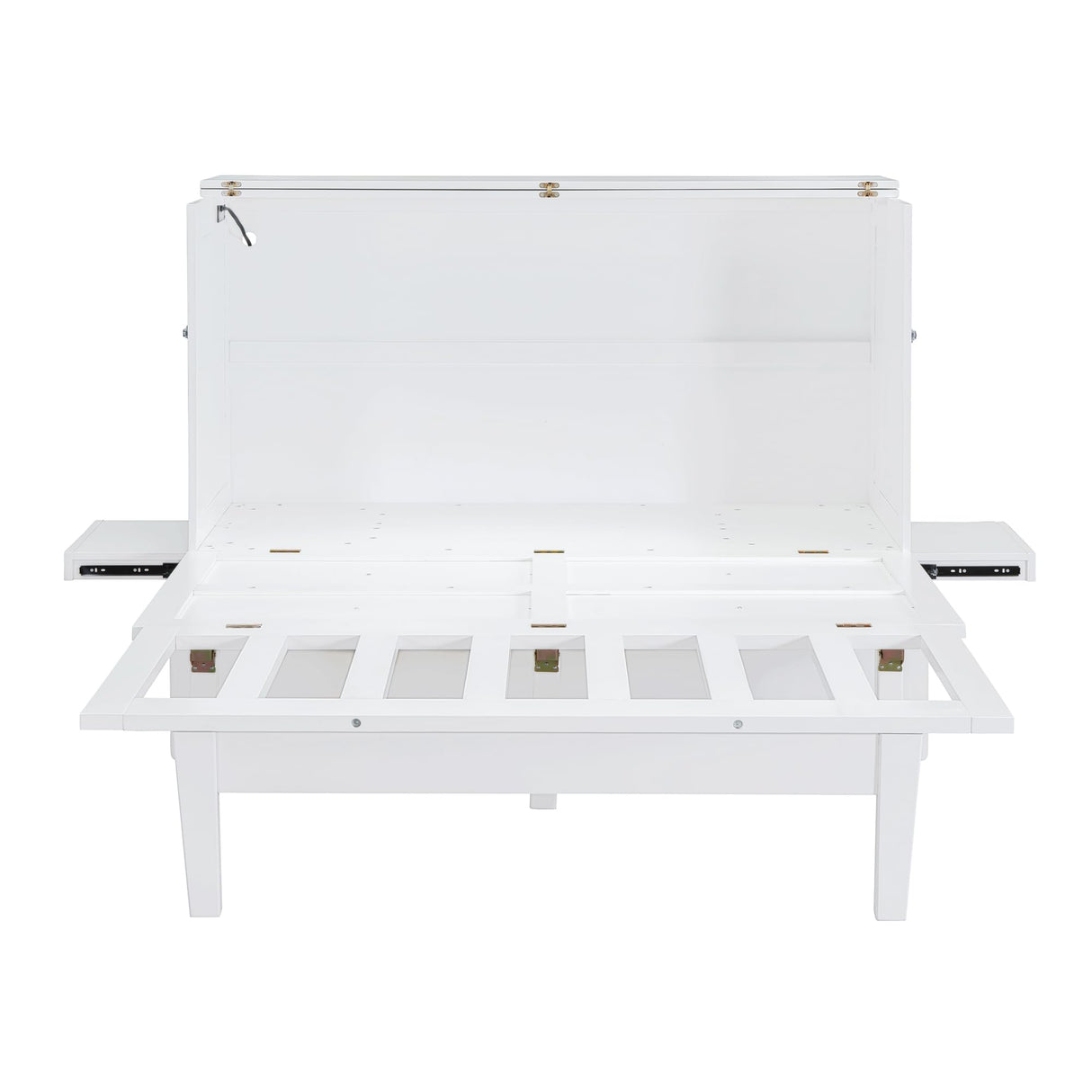 Ball & Cast Queen Size Murphy Bed Chest,Cabinet Hideaway Bed with USB Port and Removable Shelves on Each Side,Wood Wall can be Folded,Platform Bedframe for Kids Bedroom,Student Dorms,White Ball & Cast