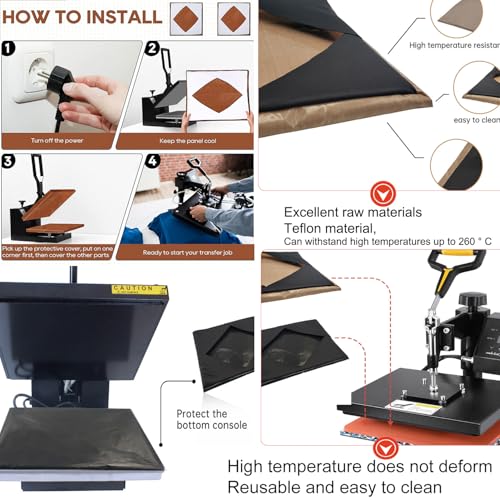 XEUZK Press Platen Wrap Cover Kit, 2 Heat Press Platen Wrap Cover (15Inch), 3Pack Teflon Sheet for Heat Press Heat Resistant Gloves with Silicone Bumps 2 Rolls Heat Resistant Tape & Sublimation Pencil XEUZK