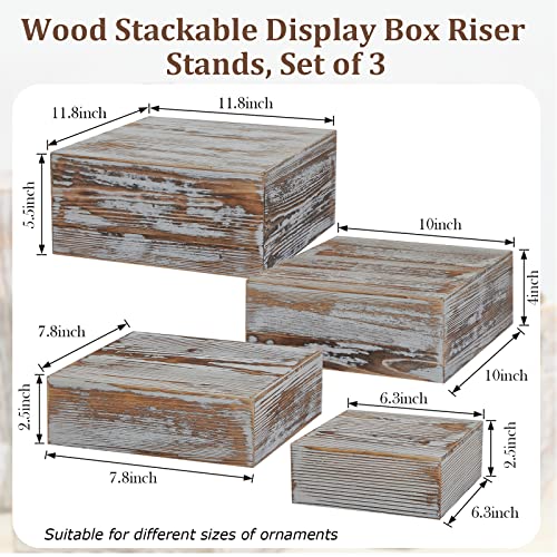 Juexica Set of 4 Wood Display Risers Rustic Cupcake Stand Wooden Stackable Display Box Wood Cake Stand for Dessert Wedding Birthday Baby Shower Party (Classic) Juexica