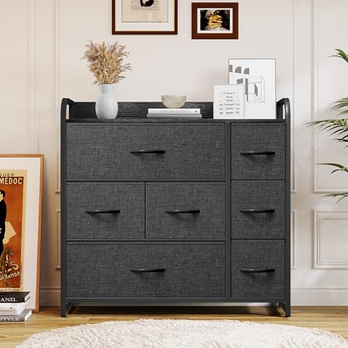 YITAHOME Dresser with 7 Drawers Storage Tower, Organizer Unit for Bedroom, Living Room, Hallway, Closets & Sturdy Steel Frame, Wooden Top & Easy Pull Fabric Bins YITAHOME