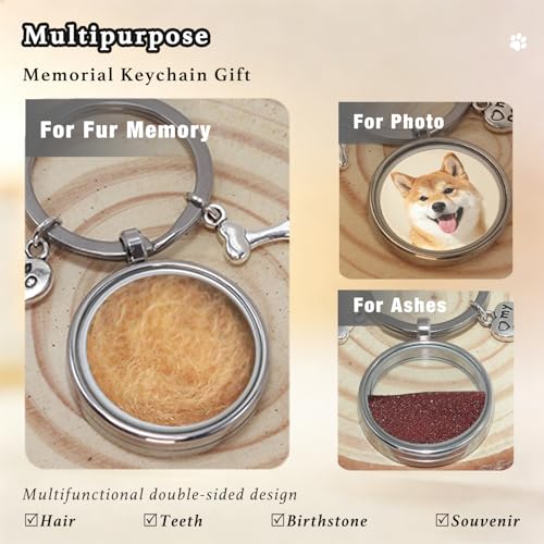 Dog Hair Keepsake Keychain – Dog Fur Locket, Stainless Steel Pet Fur Memorial Keychain with Heart & Bone Charms, Sympathy Gift for Dog Lovers