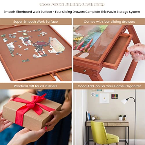 Bits and Pieces - Jumbo Puzzle Plateau Lounger with Cover, Legs, and Storage Drawers - 1500 pc Puzzle Accessories - Portable Puzzle Table - 25½”x 34½” Bits and Pieces