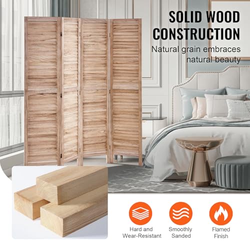 VEVOR Wood Room Divider, 4 Panel Wood Folding Privacy Screen, 66.9 Inches Tall Indoor Louvered Wooden Partition, Portable Decoration Screen, for Room Separation, Home, Office, Restaurant & Bedroom VEVOR