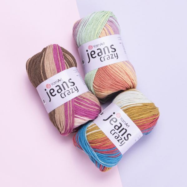 YARNART Jeans Crazy - Knitting & Blanket Yarn, Acrylic & Cotton Blend, Summer Multicolor, 1.76 Oz, 174.98 Yds (8215) YarnArt