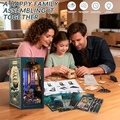 Book Nook Kits for Adults - Ocean Mystery 3D Puzzle with LED | Pirate Shipwreck Diorama & Seashell Decor | Unique Gifts for Adventure Lovers (Blue)