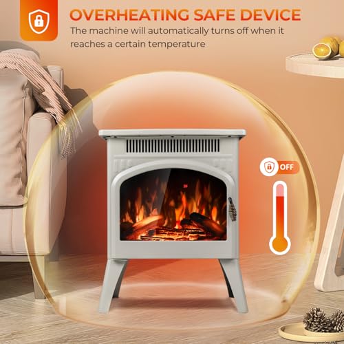 R.W.FLAME Electric Fireplace Heater 17" with Remote Control, Cathedral Stylish, Different Flame Effects and Log Set Colors, Adjustable Brightness and Heating Mode, Overheating Safe Design, Beige R.W.FLAME